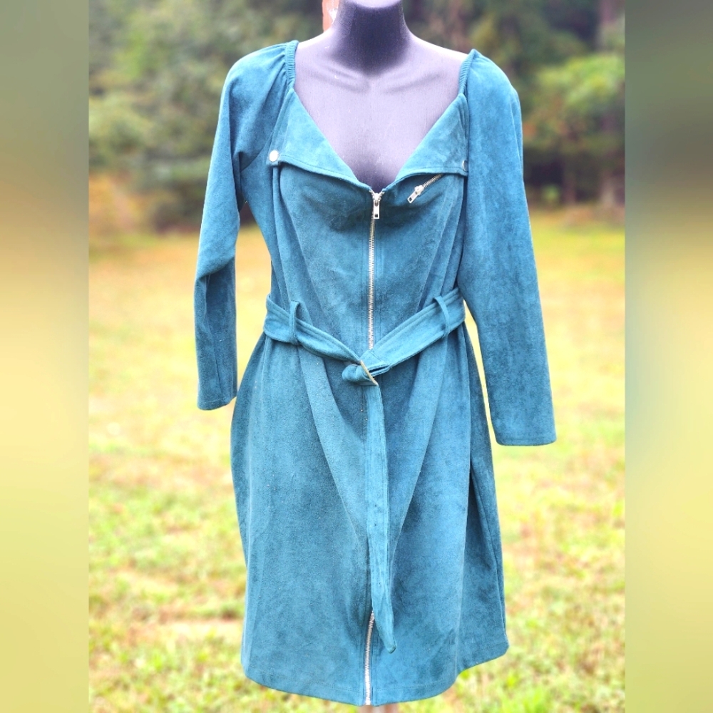 Fashion to Figure Green Faux Suede Dress 2X